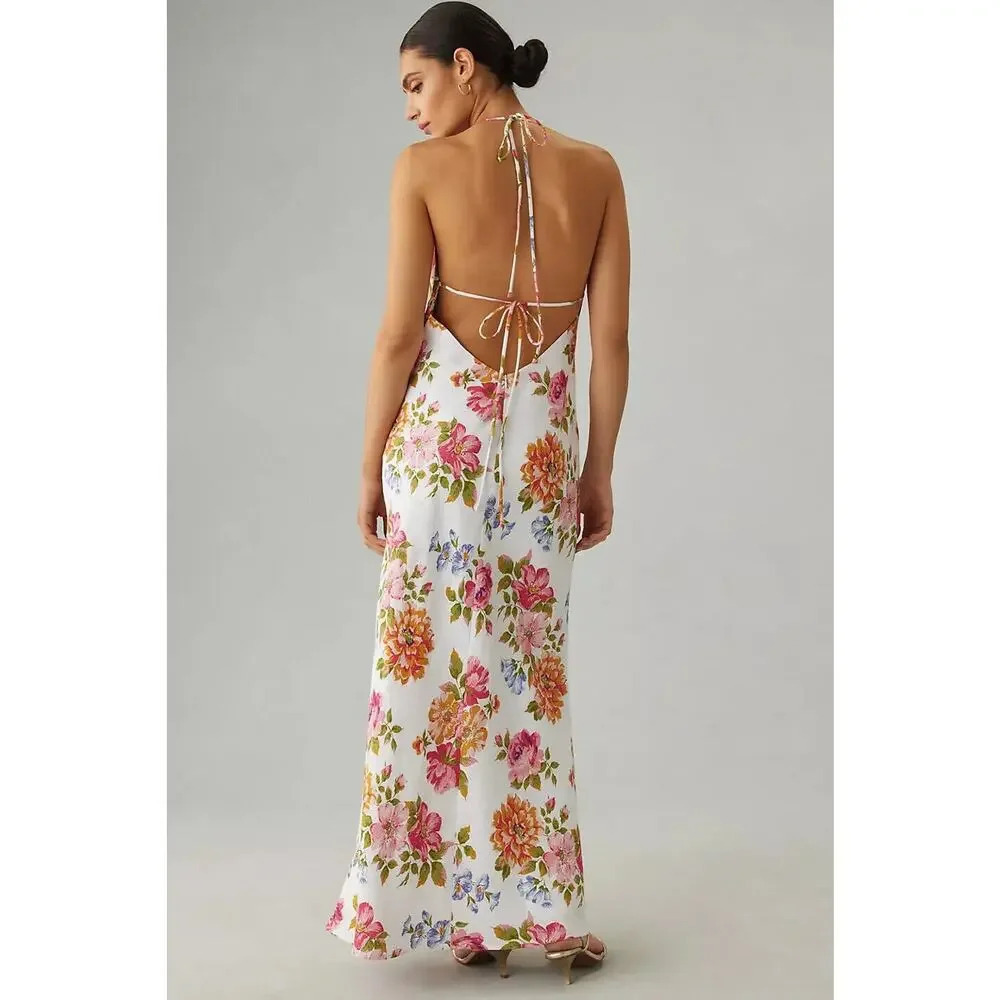 NWD Reformation Selia Linen Midi Dress Size XL Backless Floral Ties - Picture 4 of 16